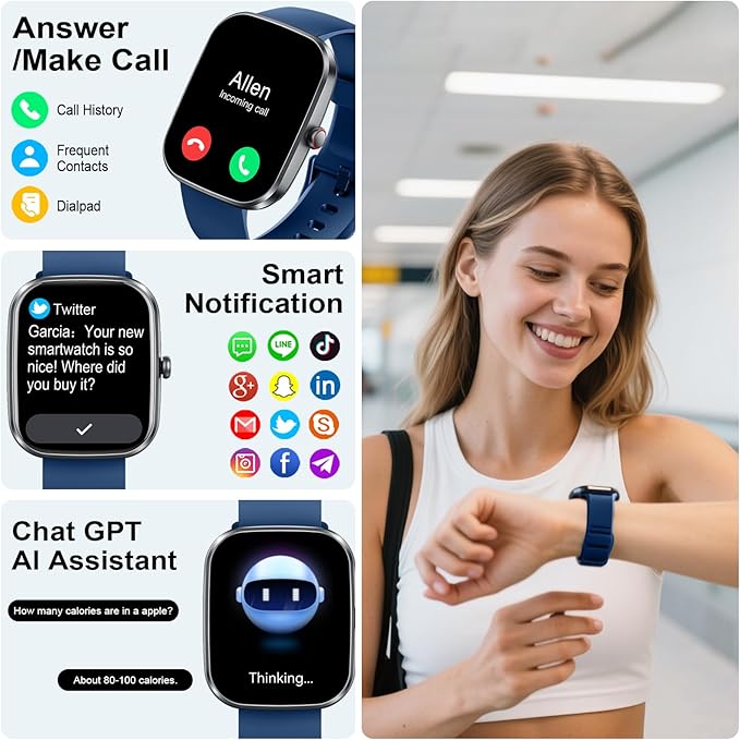 uaue AI Smart Watch with ChatGPT, 1.91" Bluetooth Calling Smartwatch for Men Women, 110+ Fitness Modes Activity Tracker, Sleep/Heart Rate/Calorie, IP68 Waterproof Step Counter for Android iOS