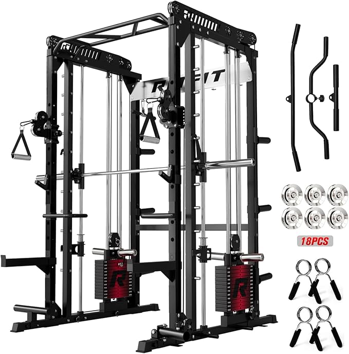 RitFit M1 Pro Smith Machine with Cable Crossover System, Multi-Function Squat Rack Power Cage for Home Gym, Power Rack and Packages