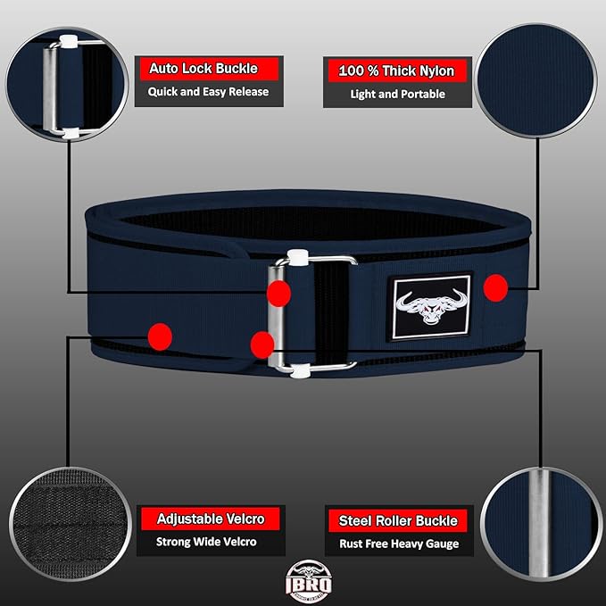 IBRO Quick Locking Premium Weight Lifting Belt - Back Support for Powerlifting, Cross Training & Gym Bodybuilding - 4 Inch Nylon Men and Women with Metal Buckle for Core Stability