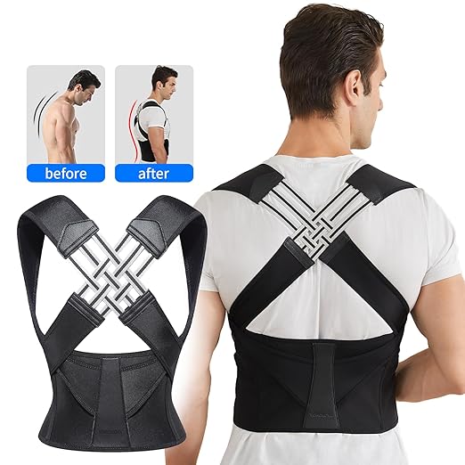 VOKOKOYA Posture Corrector for Women and Men,Adjustable Shoulder Straightener,Back Support Brace,Upper Spine scoliosis, hunchback Black Large