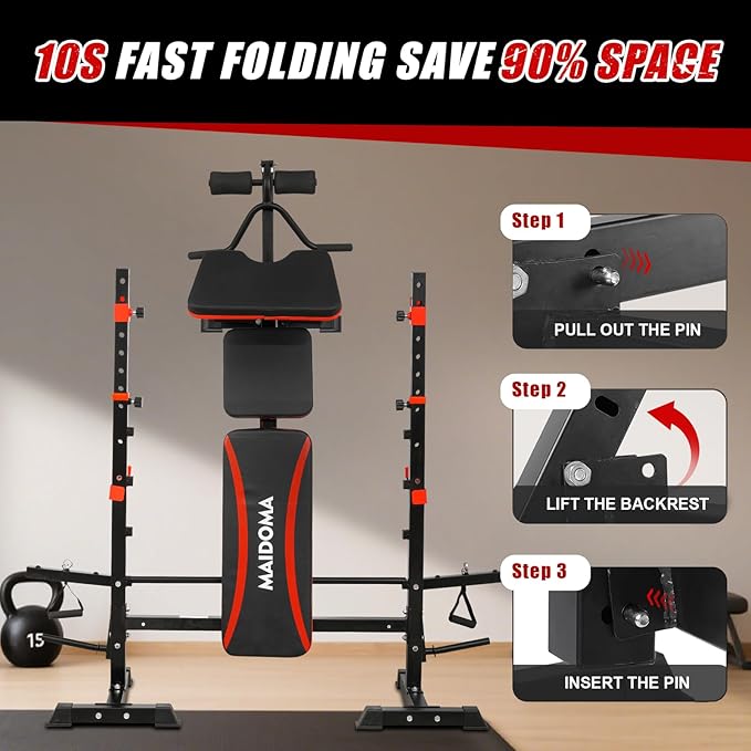 1500LBS 8 in 1 Weight Bench Set with Leg Extension/Curl and Preacher Curl, Bench Press Set and Barbell Rack with Safety Bar Catches, Foldable Workout Benches for Home(US Stock)