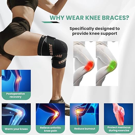 JIUFENTIAN Knee Support for Women and Men with Strap (2pack) Copper Knee Brace for Women Arthritis Pain-Knee Sleeves for Working Out,Running and Knee Pain Relief(Large)