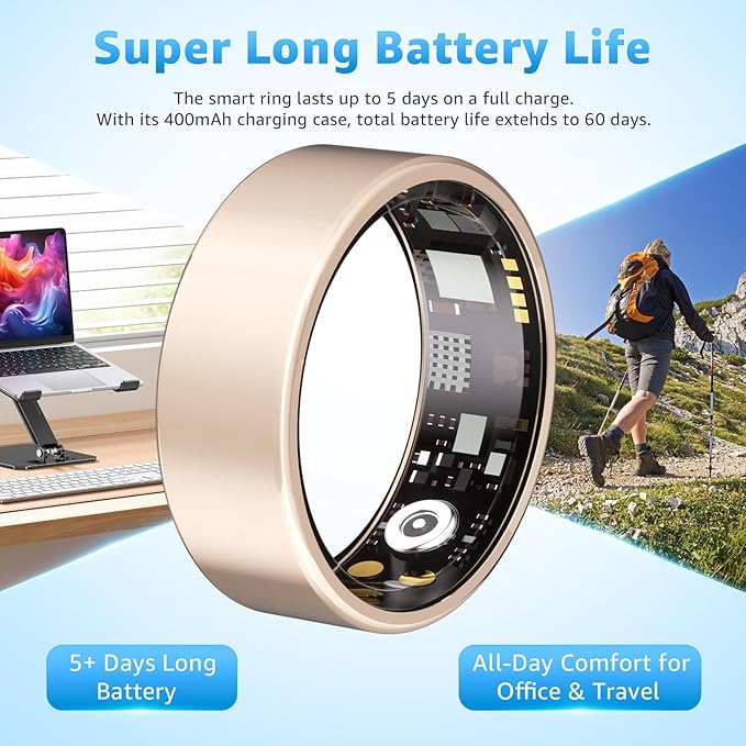 Smart Ring Health Tracker for Women & Men, Fitness Ring with Heart Rate Blood Oxygen, Sleep monitor, Step Tracker, IP68 Waterproof Compatible with iOS & Android, No Subscription Fee (Rose Gold, 13)