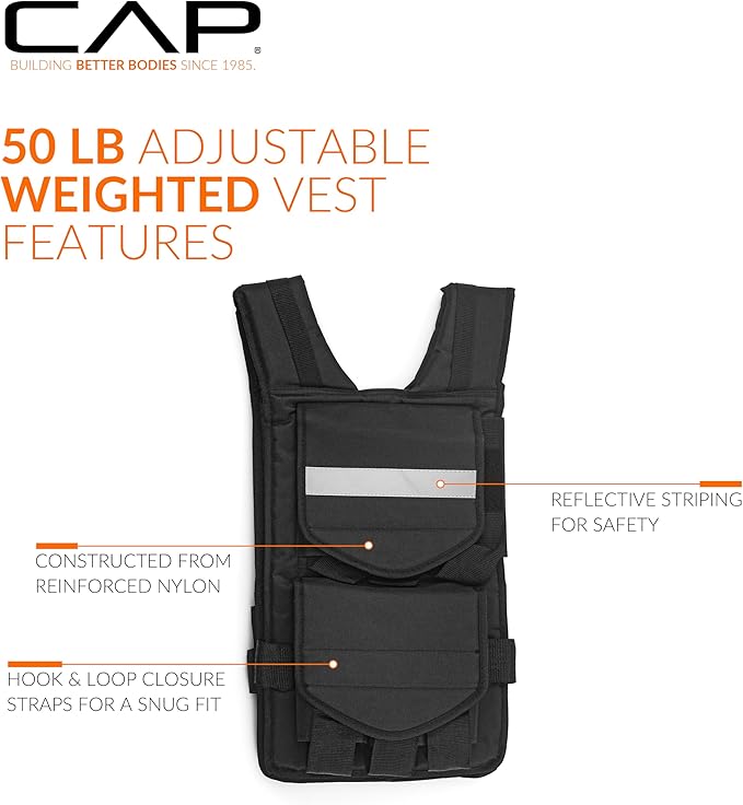 CAP Barbell Adjustable Weighted Vest | 20-150 lbs | Heavy-Duty Workout Vest with Removable Iron Weights for Strength Training, Cardio, Running, and Calisthenics