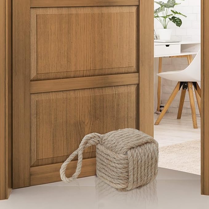 Marwood Rope Knot Door Stops Decorative Nautical Door Stopper Handmade with Handle, Jute Weighted Interior Doorstop Sailor Knot for Door and Window - Square (5" x5”, 4.4lbs)