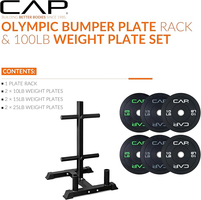 CAP 2-inch Olympic Bumper Plate Weight Set | 100-370 lbs | Multiple Colors | Storage Rack Optional