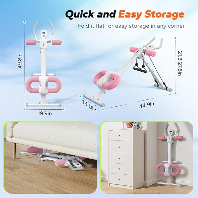 MERACH Ab Machine, Ab Workout Equipment, Adjustable Ab Trainer Machine for Abs Workout at Home Gym, Foldable, Knee Protection, Abdominal Trainer for Stomach Workout