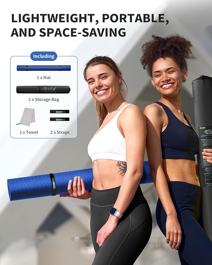 CAMBIVO Yoga Mat 72" x 48" Large Workout Mat for Home Gym Flooring | 6mm-12mm (0.24"-0.48") Extra Thick Exercise Mat for Apartment Fitness | High-Density TPE Cushioning for Joint Protection
