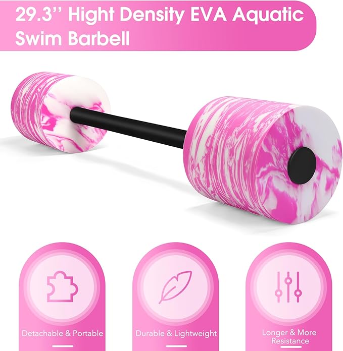 29.3’’ Swimming Barbell with Water Exercise Discs Swim Dumbbell High Density EVA Foam Aquatic Exercise Equipment Swimming Aid for Adults
