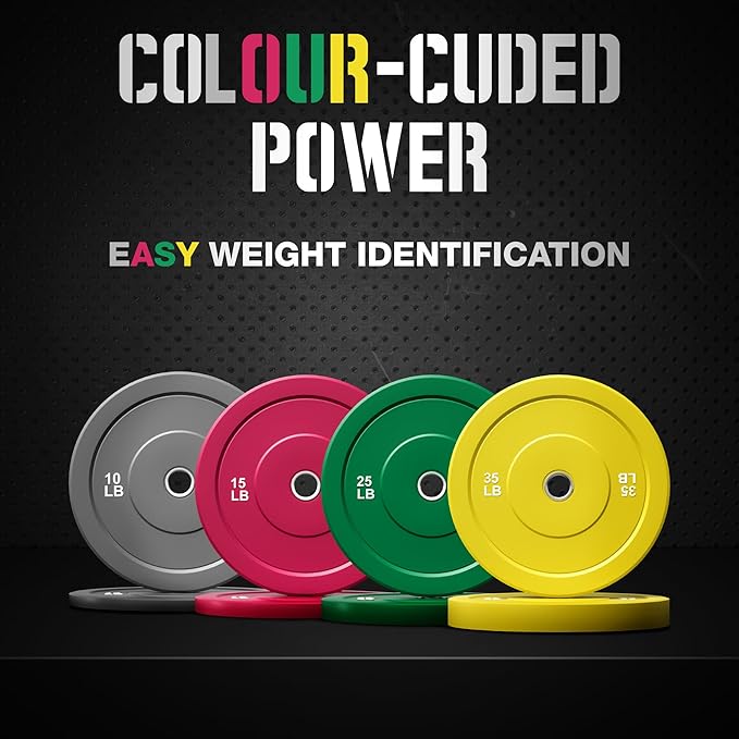 Colored Bumper Weight Plates Olympic Weight Plate Set 2-Inch, 10/15/25/35lb Rubber Weight Plates Set for Strength Training Home Gym, Barbell Weights Plates for Heavy Weight Lifting