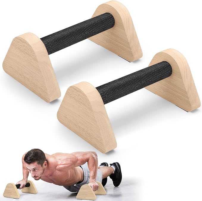 TOBWOLF 2PCS Wooden Push Up Bars, Solid Calisthenics Wood Parallettes Bars for Men Strength Training, Will Not Slip or Wobble, Calisthenics Equipment for Planks, Calisthenics & Home Gym Workout
