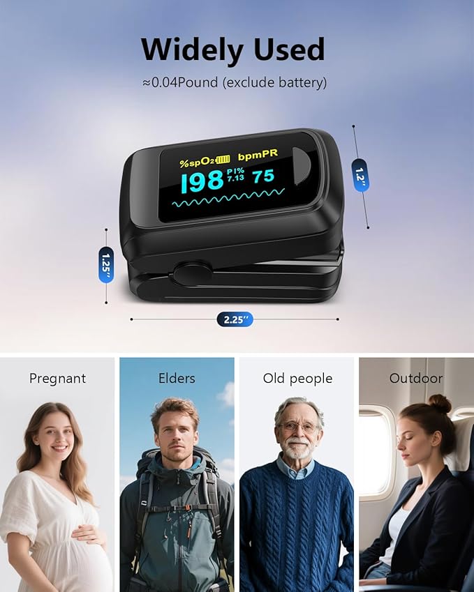 Healthtree JKS50B Fingertip Pulse Oximeter Blood Oxygen Saturation Monitor Pulse Ox, Heart Rate monitor and Fast Spo2 Reading Oxygen Meter with OLED Screen Included Lanyard and 2 X AAA Batteries