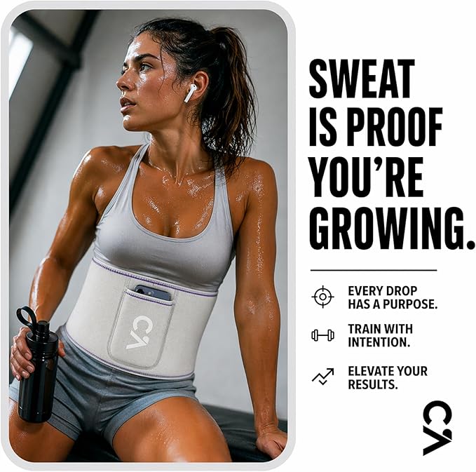 Waist Trimmer Belt for Men & Women – Silver Ion Sweat Belt, Anti-Slip Sauna Trainer, With Pocket & Precision Fit