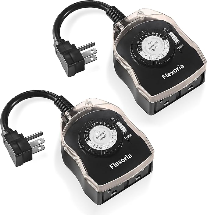 Outdoor Timer Outlet Waterproof, 24 Hour Mechanical Plug in Light Timer, 2 Grounded Outlets for Outdoor Lights, 15A 1/2 HP, ETL Listed (2 Packs)