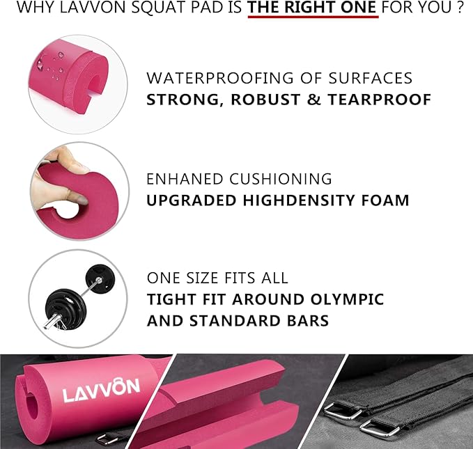 Squat Pad - Foam Barbell Pad for Squats Cushion, Lunges & Bar Padding for Hip Thrusts - Standard Weight Bar Pad - Provides Cushion to Neck and Shoulders While Training