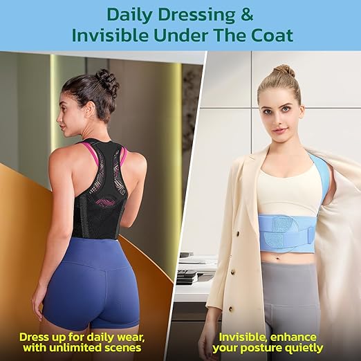 aoFIT Posture Corrector for Women, Lightweight and Breathable Back Brace for Pain Relief, Rounded Shoulders and Hunchback, Compact & Portable with Fashionable Design, Invisible Under Clothes Blue M