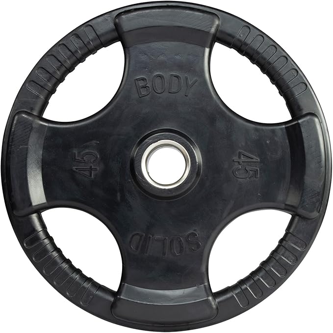 Body-Solid Rubber Coated Olympic Weight Plate (1), with Anti-Slip Grip - Perfect for Strength Training, Home Gym, and Barbell Workouts