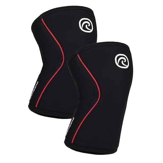 Rehband RX Knee Support for Strength Training & Fitness - 7mm Neoprene Knee Sleeve, Flexible & Non-Slip, Knee Sleeve for Men & Women, Colour:Black/Red - 1 Pair, Size:Medium