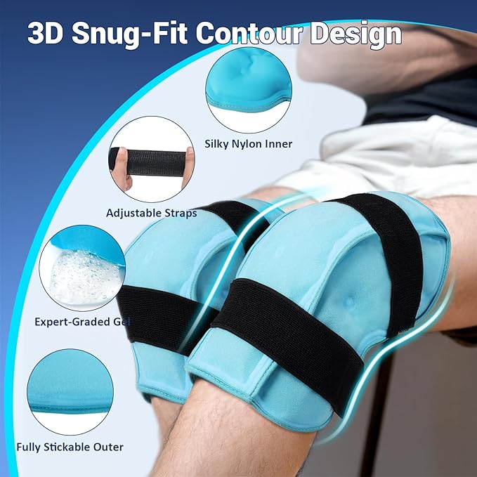 Comfytemp 3D Knee Ice Pack Wrap for Injury Reusable Gel, Knee Cold Pad Brace, Hot Cold Therapy for Meniscus Tear, Leg Pain, Knees Replacement, Arthritis, Muscle Recovery, After Surgery Use - 2 Packs