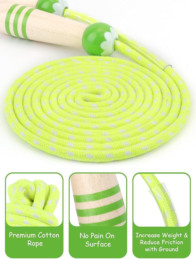 Jump Rope for Kids, Lorvain Adjustable Skipping Rope, Kids Jump Ropes with Wooden Handle for Girls Boys, Weighted Jumping Ropes for Fitness Workout Exercise Outdoor Fun Activity