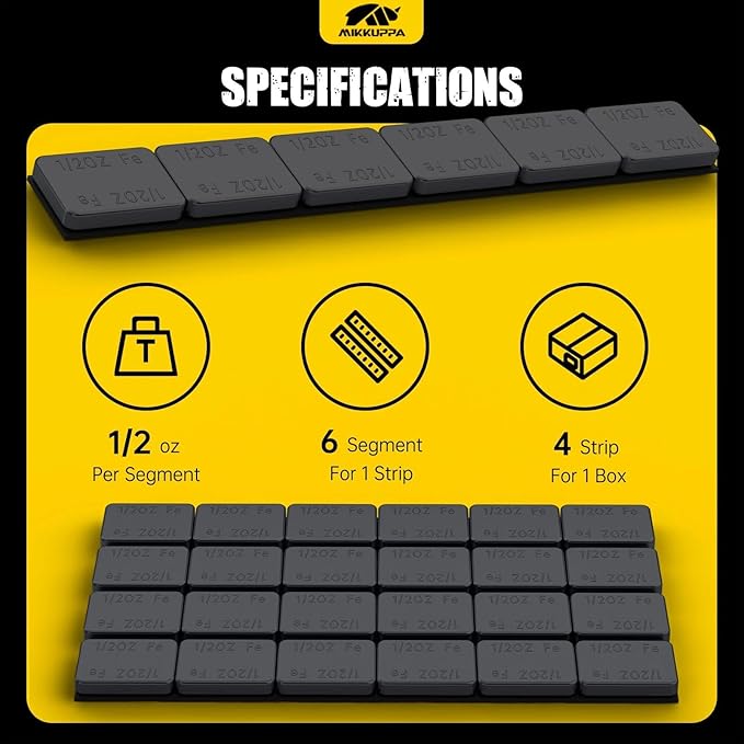 MIKKUPPA Black Wheel Weights - 1/2oz, 0.5oz (24pcs, 12oz/Box) Low Profile, Easy to Peel, Adhesive Stick on Tire Weights for Cars, Trucks, SUVs, Motorcycles, RC Cars, OEM Quality