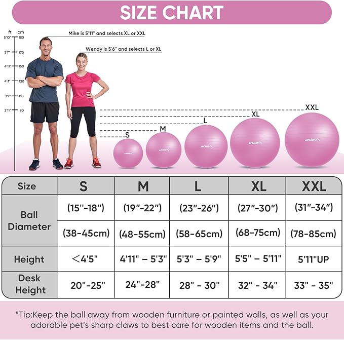 APEXUP Yoga Ball Exercise Ball Anti Slip Heavy Duty for Fitness, Balance & Core Workout, Balance Training, Pregnancy & Physical Therapy, 5 Sizes