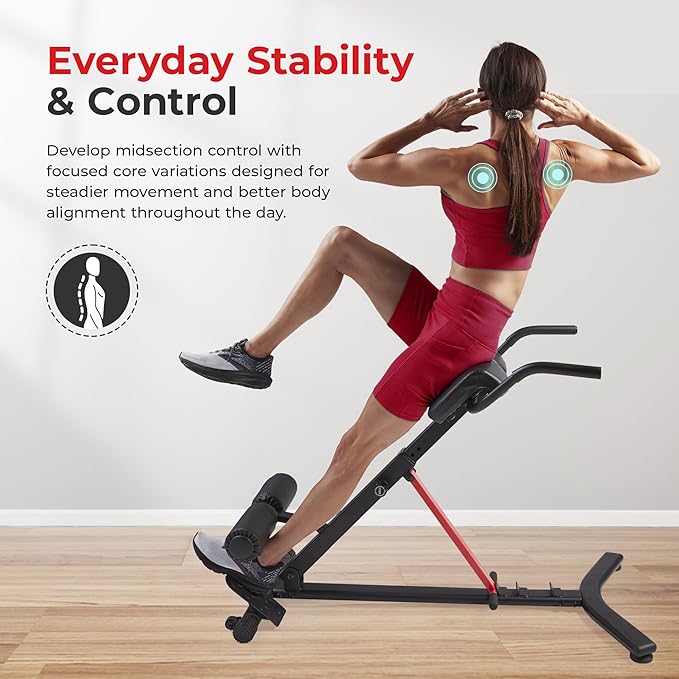 Sunny Health & Fitness Foldable Hyperextension Roman Chair w/Back Extension, Home Gym Sit Up Bench for Glute & Ab Workouts, Optional Adjustment Incline & Multi-Function Heavy-Duty Exercise Equipment