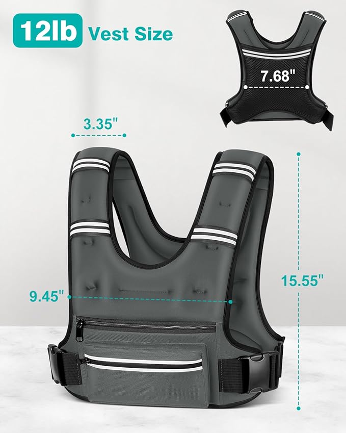 Weighted Vests for Women Men, 8 12 16 20 lb Weighted Vest with Storage Pockets, Rucking Vest with Reflective Stripe, Adjustable Straps Weight Vest for Running, Walking, Workout, Training