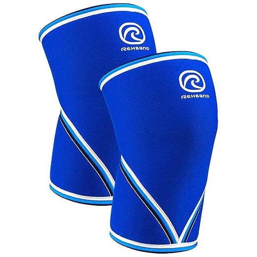 Rehband 7051 Classic 7mm V-Knee-Sleeve for Weightlifting, Competition Grade Powerlifting Knee Sleeve, Compression Sleeve for Crossfit, Squats, Gym, Colour:Blue - 1 Pair, Size:Small