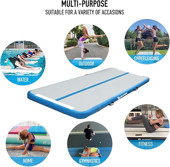 AKSPORT Gymnastics Air Mat Tumble Track Tumbling Mat Inflatable Floor Mats with Air Pump for Home Use/Tumble/Gym/Training/Cheerleading/Parkour/Beach/Park/Water
