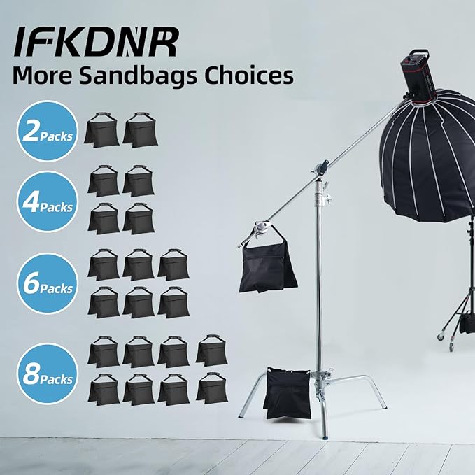 8 Packs Sandbags, Heavy Duty Sand Bags with 16 PE Bags, Sand Bags with Buckle Straps for Support Light Stand, C Stand, Light Stand with Caster, More 2/4/6/8 Packs Sandbag to Choose.