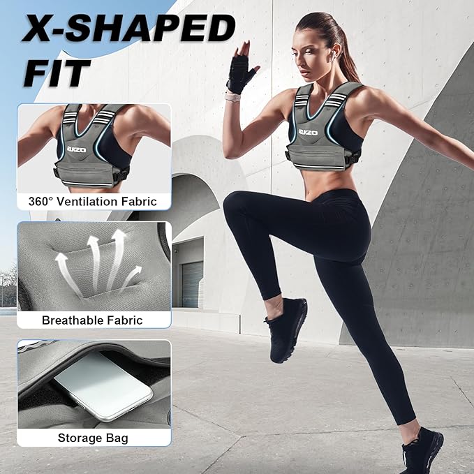 Adjustable Weighted Vest Woman Men, 6-12lb/12-18lb/20-32lb Weight Vest with 6 Ironsand Weights for Strength Training Rucking Running Walking Fitness Workout