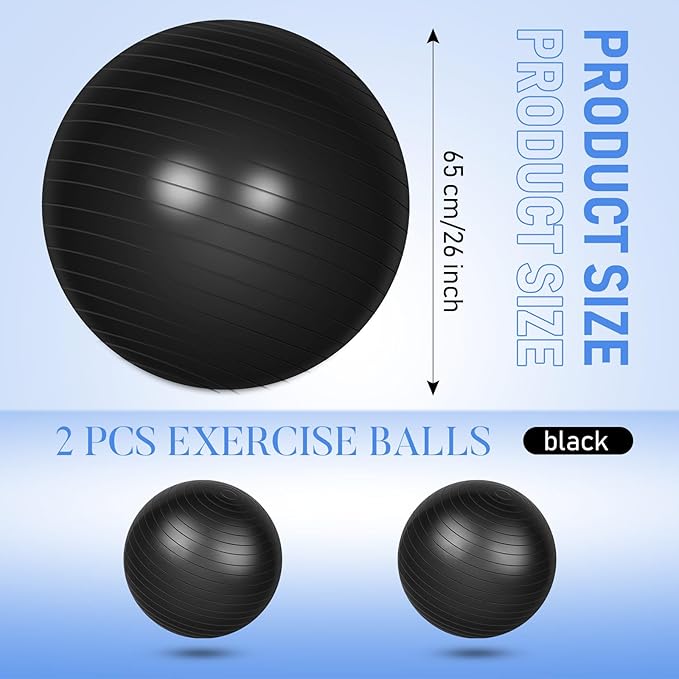 Leyndo 2 Pcs Yoga Ball Exercise Ball Large 26 Inch Exercise Anti Burst Birthing Fitness Ball with Pump, 26 Inches/ 65 cm for Improved Posture, Balance, Yoga, Pilates, Training