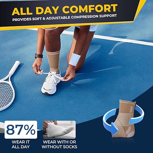 NeoTech Care Adjustable Ankle Support Brace (Beige, Size M, 1 Pair)