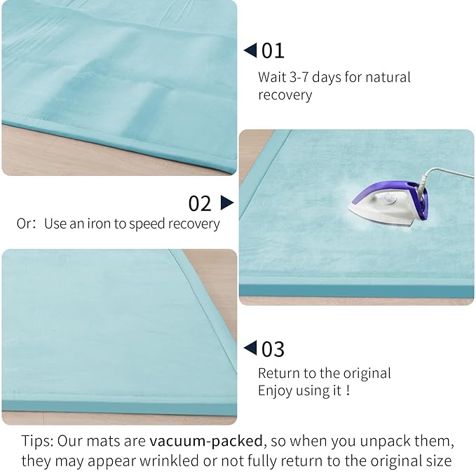 ACOMOPACK Baby Play Mat for Floor 1.3" Thick Memory Foam Play Mat 59"×71" Tummy Time Crawling with Non-slip Bottom for Living Room,Nursery,Soft Velvet Playpen Mats for Kids,Infants（Light Blue）