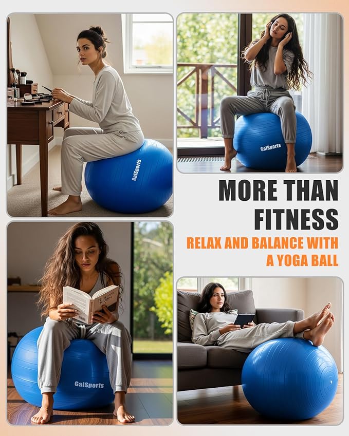GalSports Stability Ball for Core Training & Physical Therapy – Anti-Burst, Slip-Resistant Yoga Ball for Home Gym, Pilates, Balance & Posture Improvemen