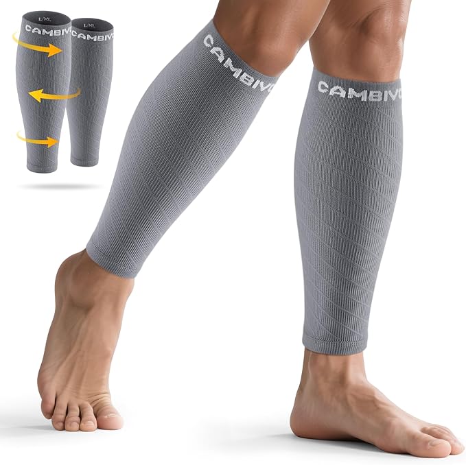CAMBIVO 3-Pair Calf Compression Sleeves for Men & Women – Footless Socks for Shin Splints & Leg Pain Relief, 1 Pair Available
