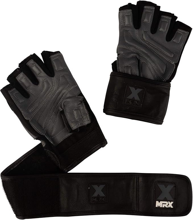 MRX Weight Lifting Pro Level Gloves with 18 Inches Long Wrist Strap Gym Workout Exercise & Fitness in