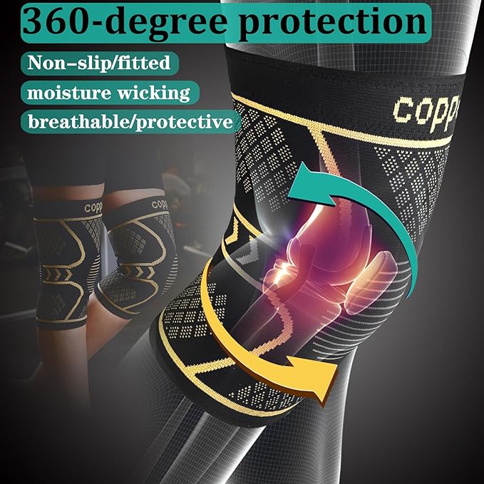 Copper Knee Braces for Women and Men 2 Pack, Knee Compression Sleeve for Knee Pain, Arthritis,ACL, Meniscus Tear, Joint Pain Relief, Knee Support for Running, Working Out, Fitness, Weightlifting-XL