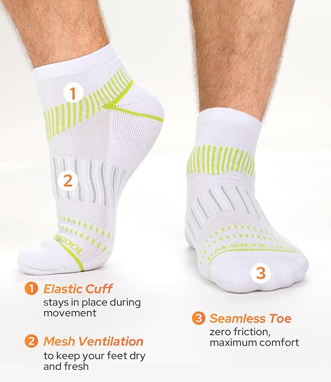 BAMBOO COOL Men's Athletic Ankle Socks Moisture Wicking, Anti-Odor Breathable Running Mesh Socks Arch Support, 8 Pack