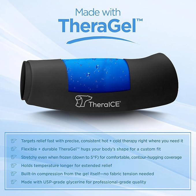 TheraICE Junior Knee Ice Pack Wrap Compression Sleeve for Injuries, Reusable Gel Cold Packs Brace Also for Ankle & Calf - Flexible Cold Wrap Recovery for Meniscus, ACL, MCL Pain Relief