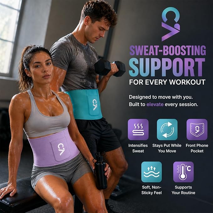 Waist Trimmer Belt for Men & Women – Silver Ion Sweat Belt, Anti-Slip Sauna Trainer, With Pocket & Precision Fit