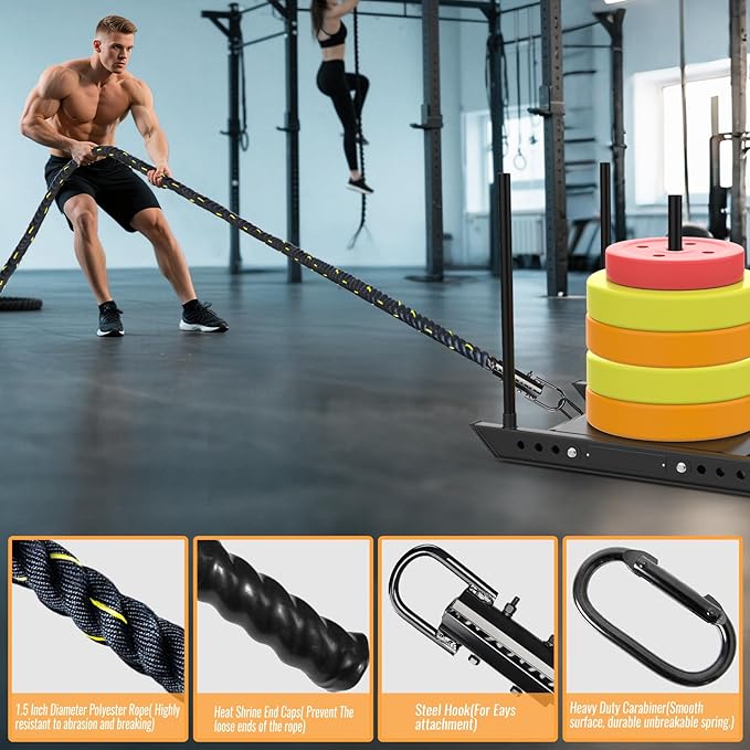 Weight Workout Sled Pulling Rope - 1.5 Inch x 20FT Heavy Duty Workout Sled Pull Rope for Tire Pulling, Football Training - Fitness Resistance Exercise Equipment for Men & Women