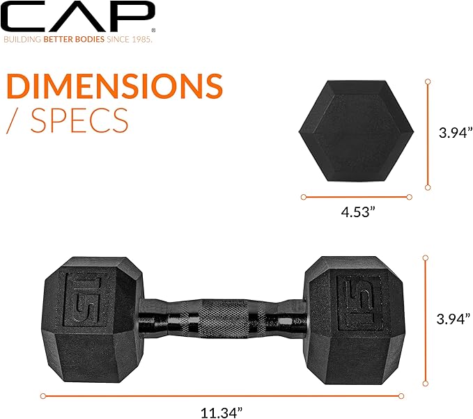 CAP Barbell Coated Hex Dumbbell Weight - Single | 10-120 lbs | Multiple Options