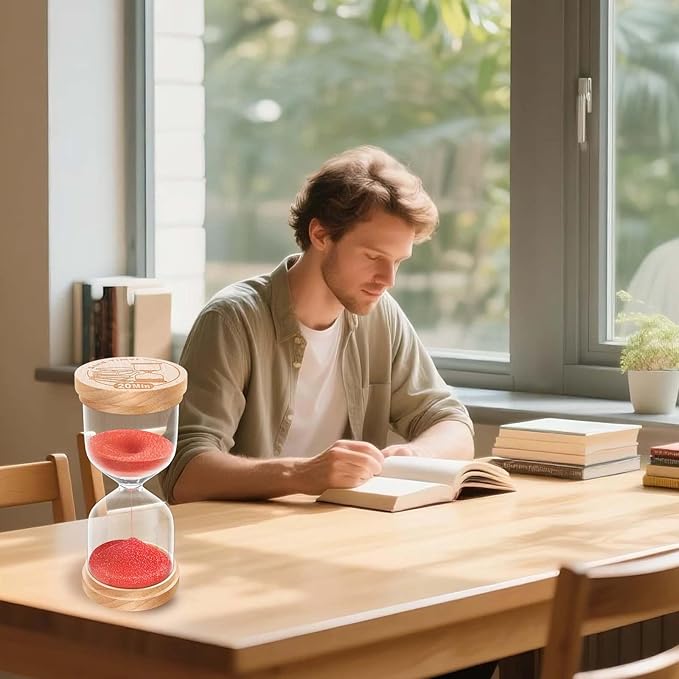 3 Minute Sand Timer, Wooden Hourglass Sand Clock, Small Wood Red 3 Min Hour Glass, Five Minutes Sandglass for Brushing Teeth, Reloj De Arenai, Classroom, Game, Kitchen, Home, Office