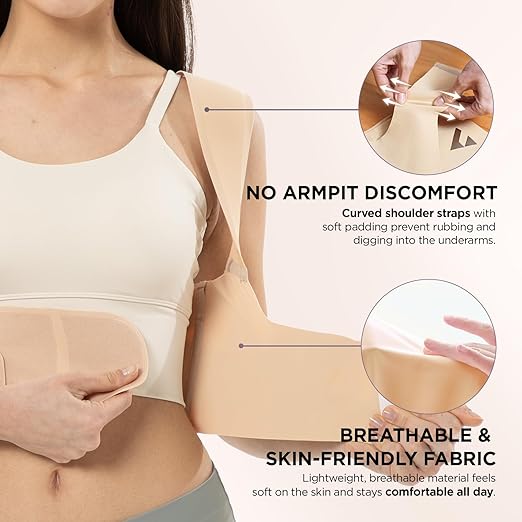 Vicorrect Adjustable Posture Corrector for Women: Comfortable Fit for Body Types - Invisible Under Clothes Wearable for Sitting and Exercise - Helps with Upper Back Shoulder Neck Pain (Beige, Medium)