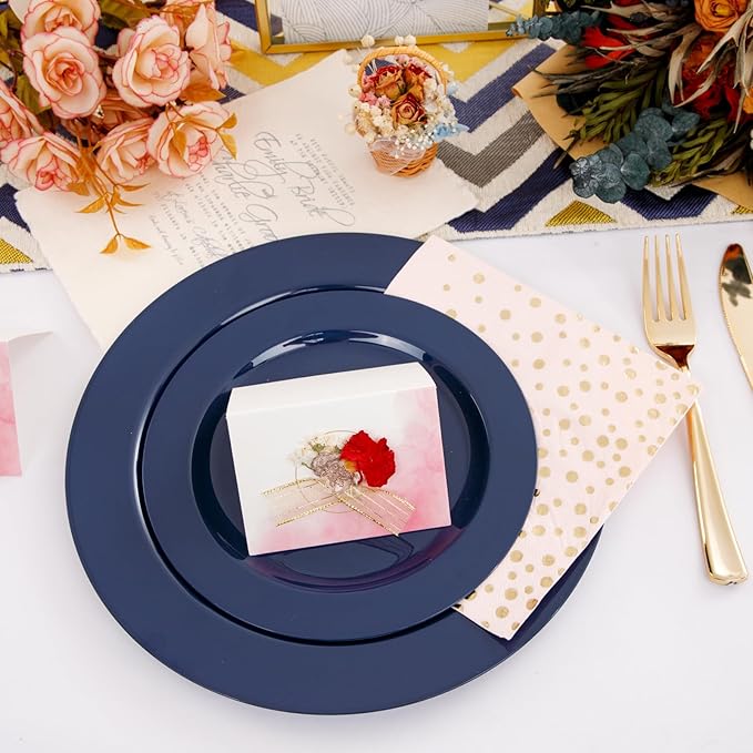FLOWERCAT 60PCS Blue Plastic Plates - Heavy Duty Blue Plates Disposable (10.25" & 7.5") - serve for 30guest Birthday Party/Wedding/Presidents' Day/Memorial Day/Hanukkah