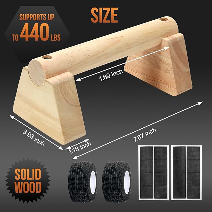 Parallettes Bars for Handstands and Push-ups – Durable Training Equipment for Core Strength, Balance, Dips, and Calisthenics – Includes 2 Sets of Anti-Slip Mats and Straps