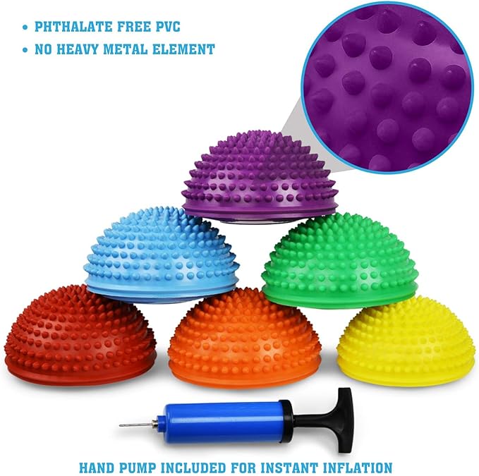 Yes4All Hedgehog Balance Pods for Exercise, Core Body Balancing, Balance Pods for Youth & Adults with Hand Pump - Set of 5