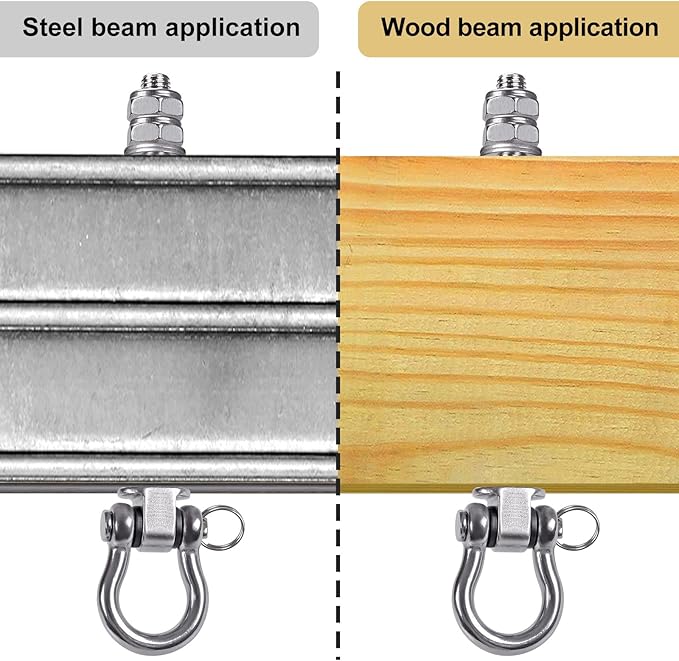 SELEWARE Heavy Duty Bearing Swing Hangers, 6 Pack Stainless Steel Swing Hooks for Wood and Steel Beam, Swing Hardware for Hammock, Yoga Swing, Porch Swing, Heavy Bag, 7" x M2/5", 1500LB Capacity